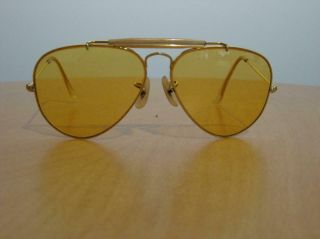 Vintage Aviator Shooting Glasses By Ray,  Gold Frame With Light Brown Lens