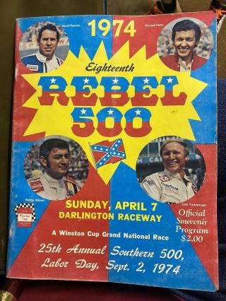 Darlington Raceway Rebel 500 Nascar Race Program 4/7/1974 - Pearson Petty - Fn/vf