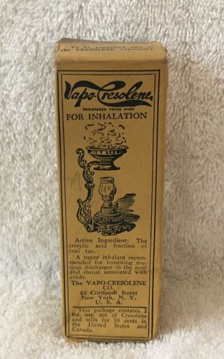 Vintage Medical Collectible Vapo Cresolene Box Contains 2 Ounces