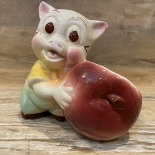 Vintage Shawnee Happy Porky Pig With Red Apple Ceramic Planter 1950 