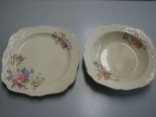 Vintage Floral Plate Papoco China Dinnerware Plate And Serving Bowl 1930 