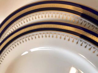 2 Antique Minton Cobalt Blue Raised Gold Encrusted Cabinet Dinner Plates 8.  75 "