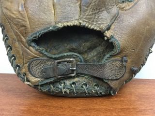 Vintage 1930s 1940 ' s Baseball Glove Leather Catchers Mitt Deep Pocket Antique 2