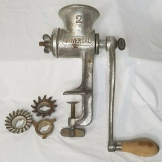 Vintage Universal Meat Grinder No 2 Hand Crank Table Mount Made In Usa