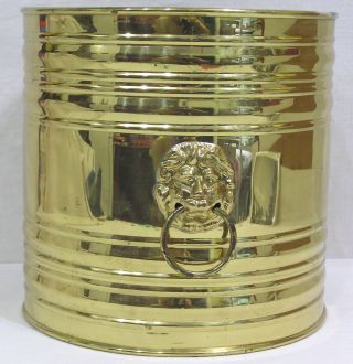 Vtg Brass Tin Waste Can Planter Bucket W Lion Heads 8 1/4 " Tall Circa 1970s