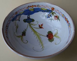 Garofano Antique Italian Faience Pottery Blue Carnation Serving Bowl Faenza
