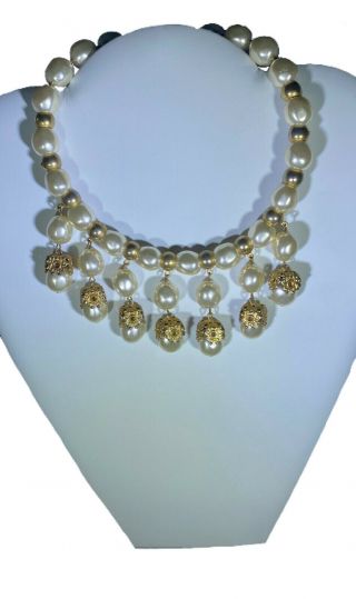 Lawrence Vrba Vintage Pearl And Gold Accent Necklace