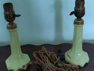 Antique Houzex Slag Glass Lamps With Houzex Label