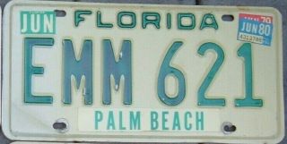 Florida Vintage 1980 Palm Beach License Plate Emm 621