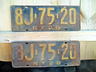 Vintage Rare 1928 York State Embossed Metal License Plates