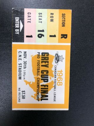 1968 Cfl Grey Cup Ticket Stub - Stub From 1968 Grey Cup Game