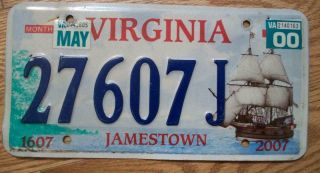 Single Virginia License Plate - 2000 - 27607j - 400th Anniversary Of Jamestown
