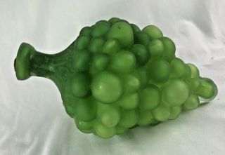 Vintage Grapes Cluster Bunch Shaped Green Satin Glass Bottle With Cork (empty)