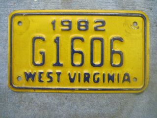 Vintage 1982 West Virginia Wv Motorcycle License Plate G1606