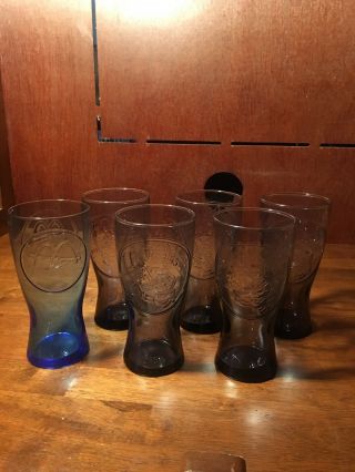 4 Vintage Mcdonald’s Soda Fountain Glasses 1955 Purple Speedee 1961 Blue Arches