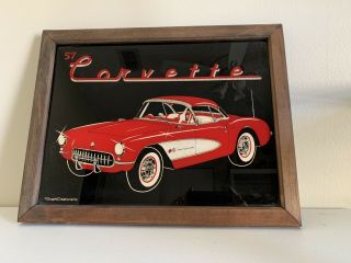 1957 Corvette Framed Glass Picture.  Vintage.  Graphicreations Inc.  18 " X 13 "