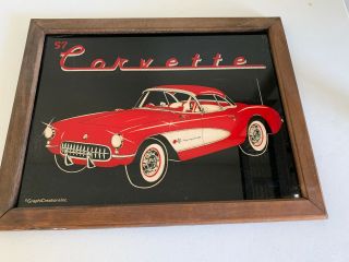 1957 Corvette Framed Glass Picture.  VINTAGE.  GraphiCreations Inc.  18 