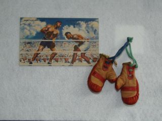 Vintage Autographed Jack Dempsey Postcard & Mini Boxing Gloves
