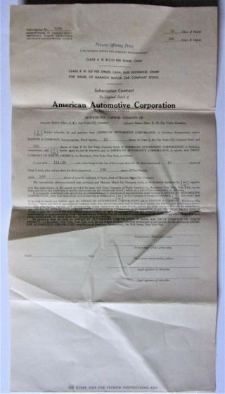 1934 Marmon Motor Car Co.  / American Automotive Corporation - Stock Certificate 3