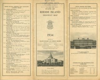 1934 Rhode Island Official Road Map - State Highway Dept.  & Pheasant Coffee Shop
