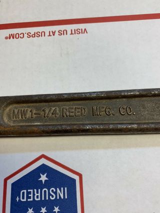 Vintage Reed MW1 - 1/4 Spring Loaded Jaw Grip Pipe Wrench Drop Forged Steel 32MM 2