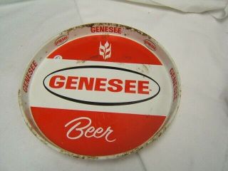 Vintage Round Genesee Metal Beer Tray White W/red 11 1/2 " Diameter