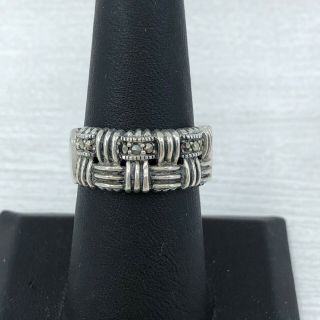 Vintage Sterling Silver Marcasite Braided Ring Size 8,  Woven Silver Ring