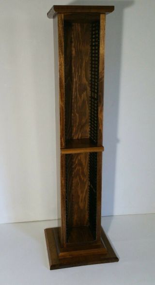 Vintage Wooden Cd Rack Tower - Handcrafted Solid Wood