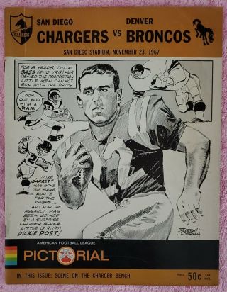1967 Afl Football Program.  San Diego Chargers Vs Denver Broncos At San Diego.
