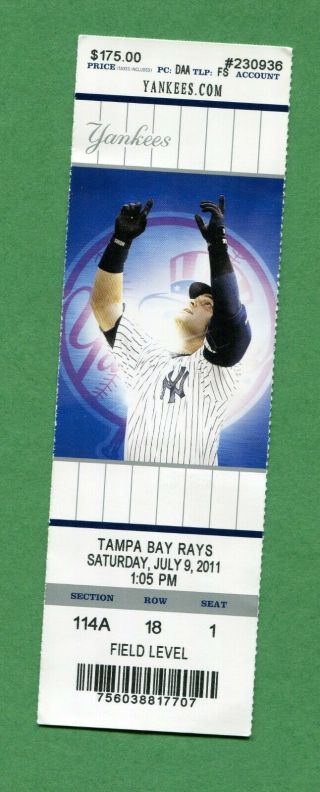 Derek Jeter 3000 Hit Season Ticket Stub 7/9/11 - 5 Hit Yankee Classic Game