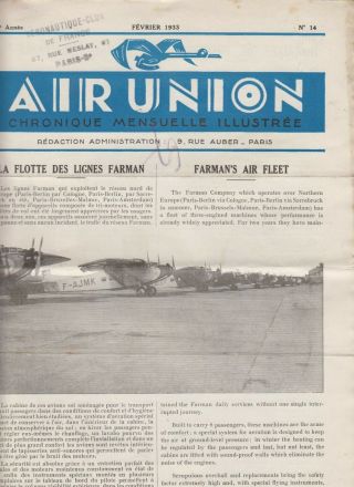 Air Union Chronique Mensuelle Illustree - 11 Issues - 1932 & 1933