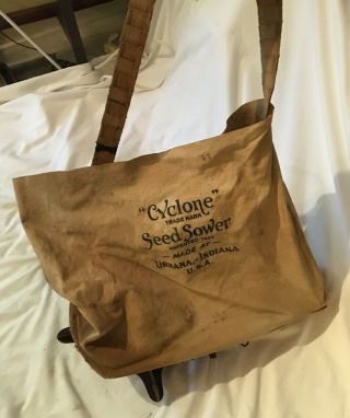 Vintage Cyclone Seed Sower Hand Wood Crank Cloth Bag Cyclone Seeder Co.  Usa