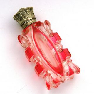 Antique Vintage Perfume Scent Bottle - Cranberry Overlay Silver Chased Lid C1880
