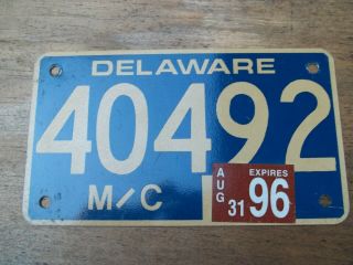 Obsolete 1996 Delaware Motorcycle License Plate 40492