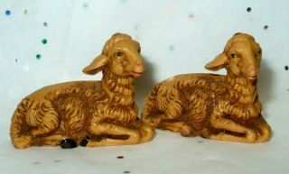 2 Vintage Christmas Nativity Plastic Laying Sheep Marked Italy