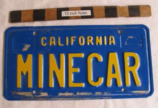 Vtg Blue California License Plate Vanity Minecar Man Cave