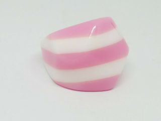 Vintage White & Pink Stripe Chunky Lucite Plastic Ring Size 6.  5