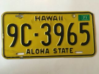 1971 Hawaii License Plate Year Sticker On 1969 Yellow Base All