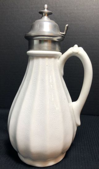 Antique W.  B.  Jr & Co.  Ironstone Syrup Pitcher W/ Pewter Lid
