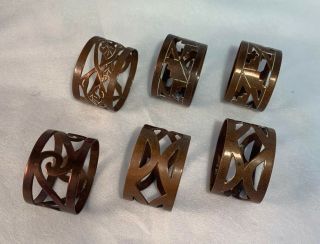 Vintage Taxco Copper Napkin Rings Set Of 6 Various Designs