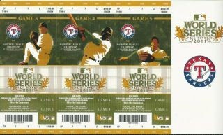 2011 World Series 3 Game Ticket Sheet 3 4 5 Texas Rangers Vs St Louis Cardinals