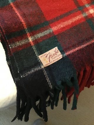 Vintage Faribo Brown Plaid Wool Blanket 54x48.  Red Green Blue