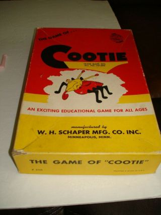 Vintage 1949 The Game Of “cootie” Incomplete W.  H.  Schaper Mfg.  Co.  Box