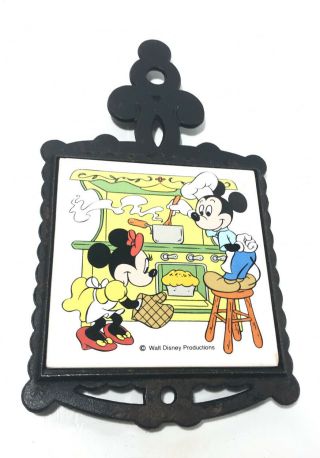 Vintage Disney Mickey Minnie Mouse Ceramic Hotpad Pot Holder 9” Wrought Iron.