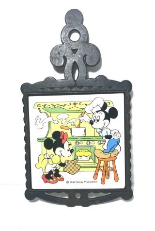 Vintage Disney Mickey Minnie Mouse Ceramic Hotpad Pot Holder 9” Wrought Iron. 3