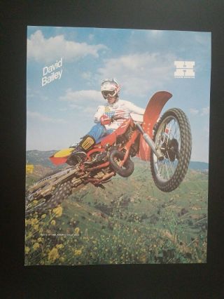 Vintage Poster David Bailey Team Honda Cr250 Motocross 1980 
