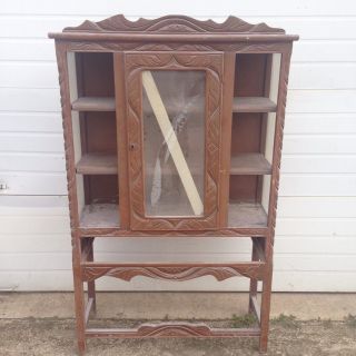 Vintage Wood Glass China Cabinet Curio Display Cabinet -