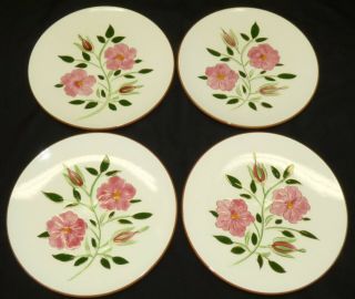 Vintage Set Of 4 Stangl Pottery Wild Rose 8 1/8 " Salad Plates Trenton Nj Usa