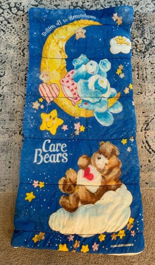 Vintage 1984 Care Bears Drifting Off To Dreamland Childrens Sleeping Bag - Fair
