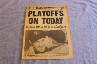 1951 (oct 1) N.  Y.  Daily Mirror Full Newspaper (dodgers V Giants Playoff) Thomsen
